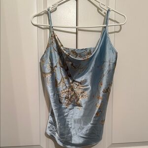Floral Blue Satin Cami Top
